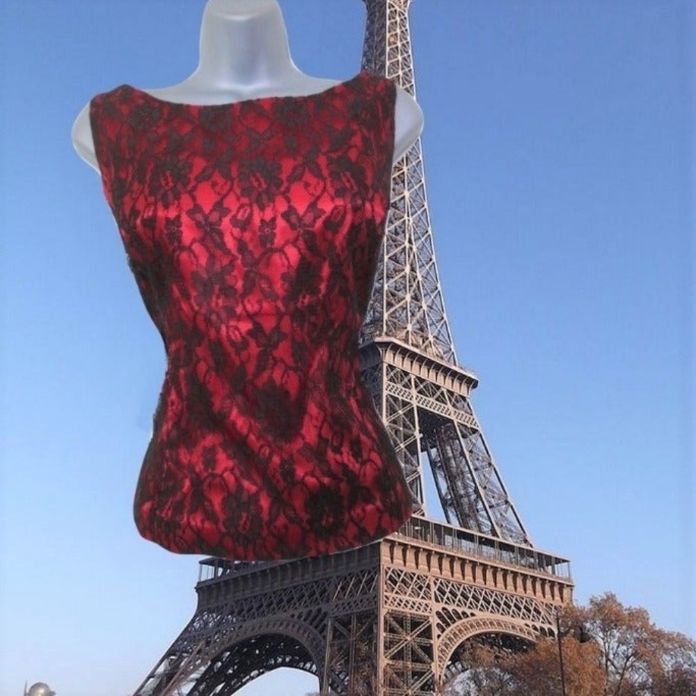 plus size vintage red lace top 14 16 1x - Picture 1 of 4